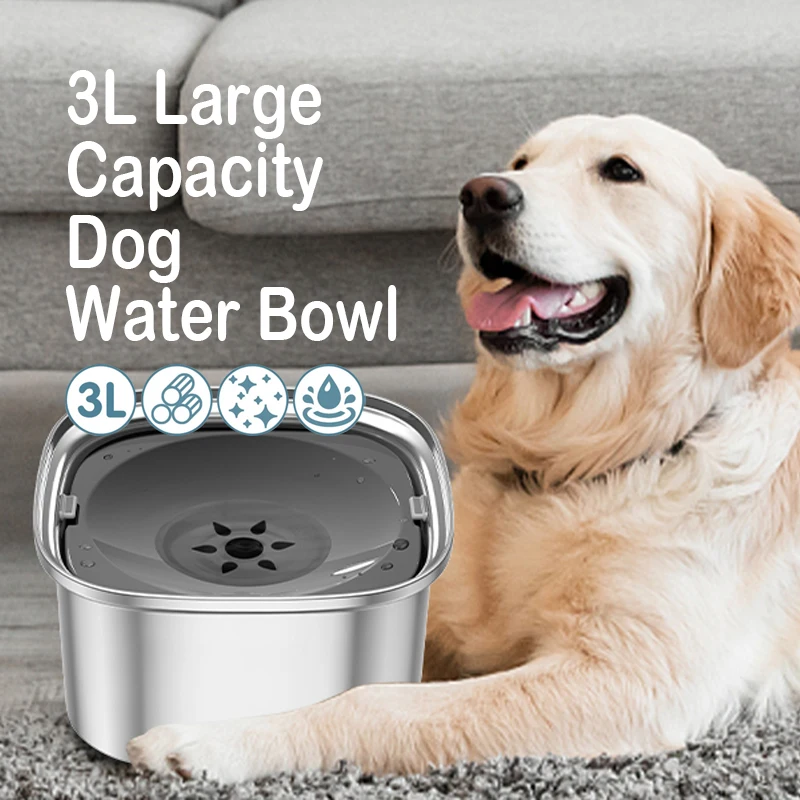 

3L Large Capacity Anti-splash Dog Water Food Bowl Stainless Steel 3000ml Drinking Bowls Drinker Water Dispenser for Dogs Cats