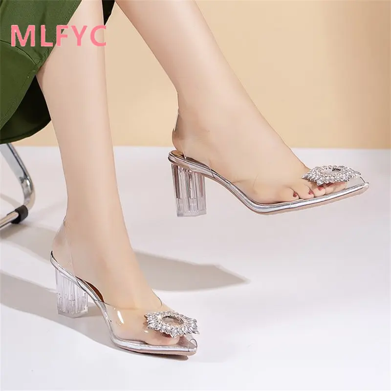 

New High Heels Summer Fashion Versatile Women's Crystal Heel Sandals female Pointed High Heels Sandals ladies shoes