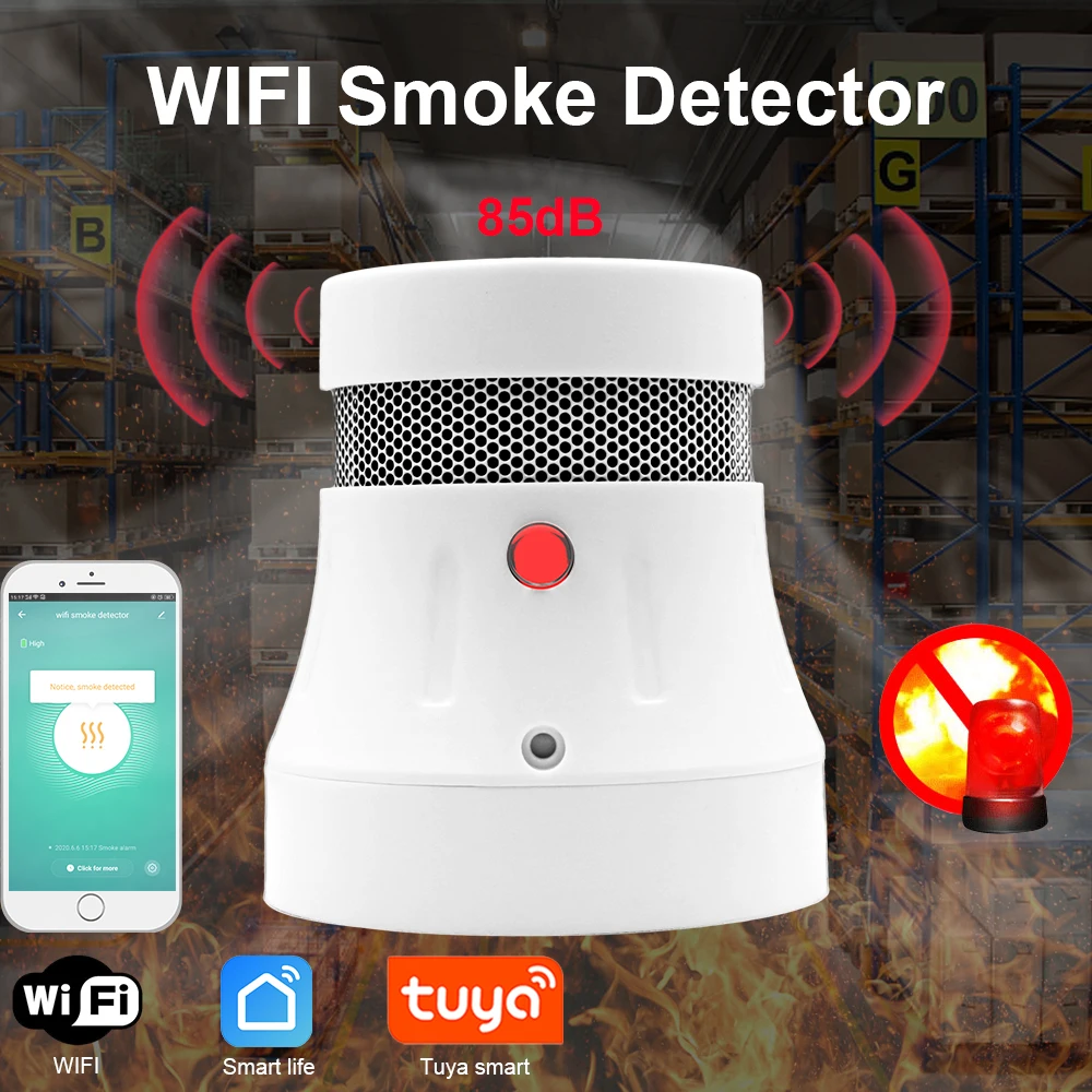 CPVAN WiFi Tuya Rauchmelder mit Lithium-Batterie Smart APP Push Feuer Alarm Drahtlose Fumar Sensor für Home Security Schutz