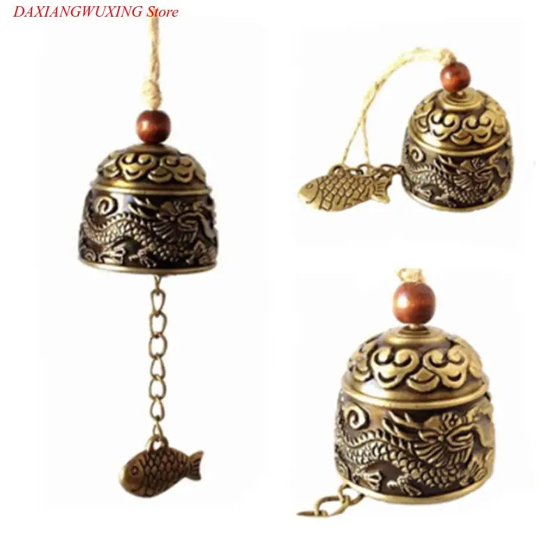 

Fengshui Wind Chimes Garden Bell Good Luck Hanging Ornament Antique Dragon Bronze Fish Vintage Gift Bless Home Handicrafts