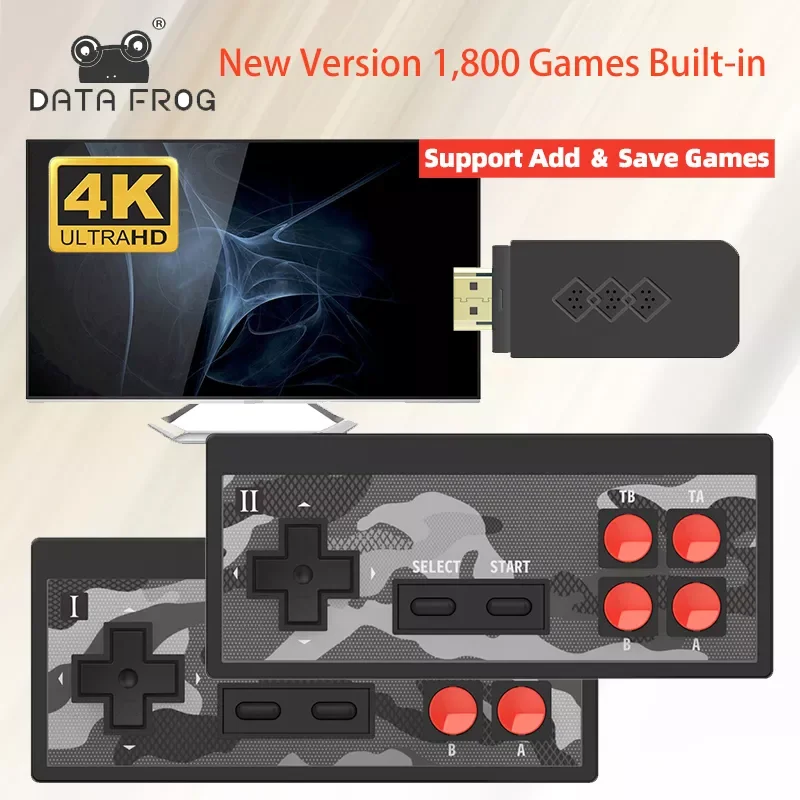 

DATA FROG New Y2S HD Plus 4K Video Game Consoles Built-in 1800 Classic Retro Dendy Game Wireless Controller TV Output Kids Gifts