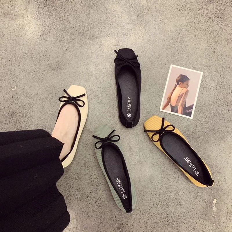 Hot Women Cute Yellow Comfort Spring Slip on Bow Tie Office Shoes Ladies Casual Flat Loafers Chaussures Pour Femmes Pumps