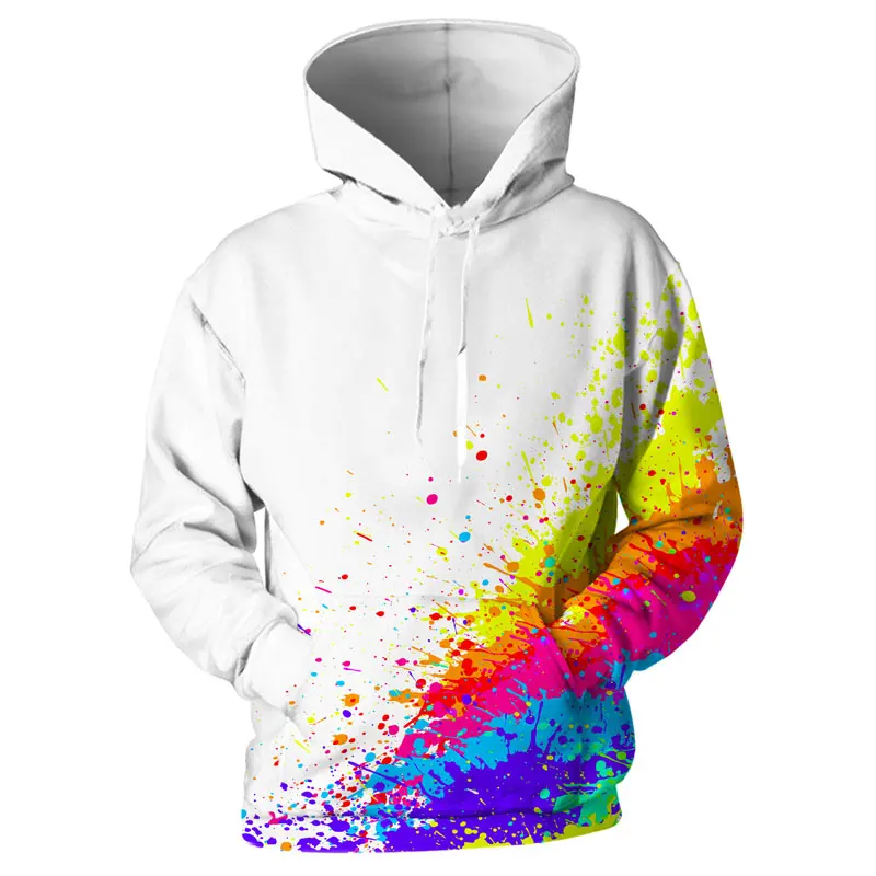 

2023Colorful Ink Painting New 3D Hoodie Boys and Girls Painted Spots 3D Printed Long-sleeved Hat Sweatshirt Street Pullover Tops