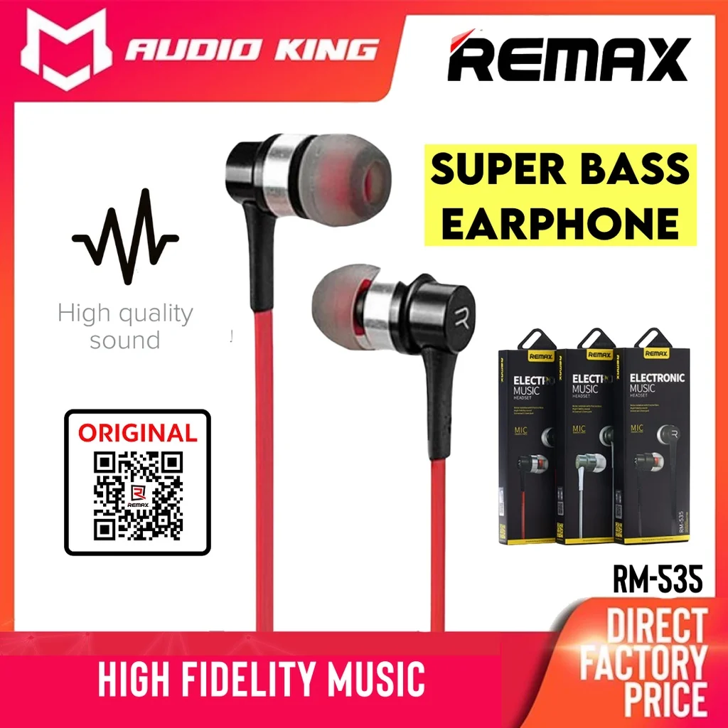 

New NOISE CANCELLING Earphone Bass RM-535 REMAX Earphone Original In Ear Earphone With Mic Wired Earphone Earphones