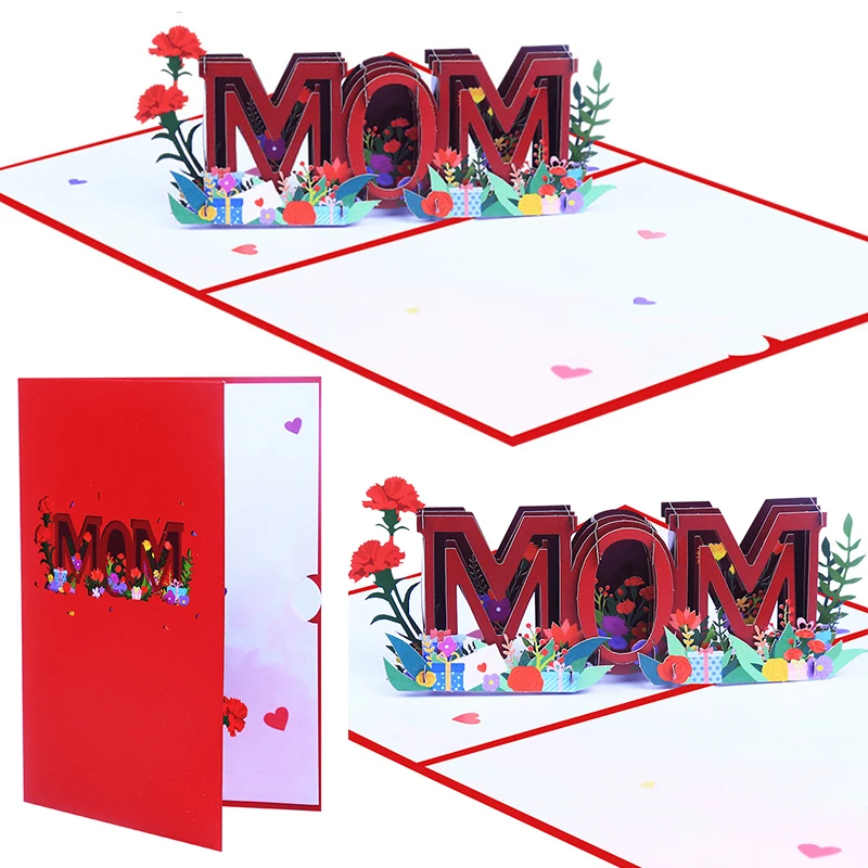 

Creative 1pc MOM 3D Pop Up Greeting Card Thanksgiving Mothers Day Birthday Gift Card Handmade Blessing Postcard Party Supplies