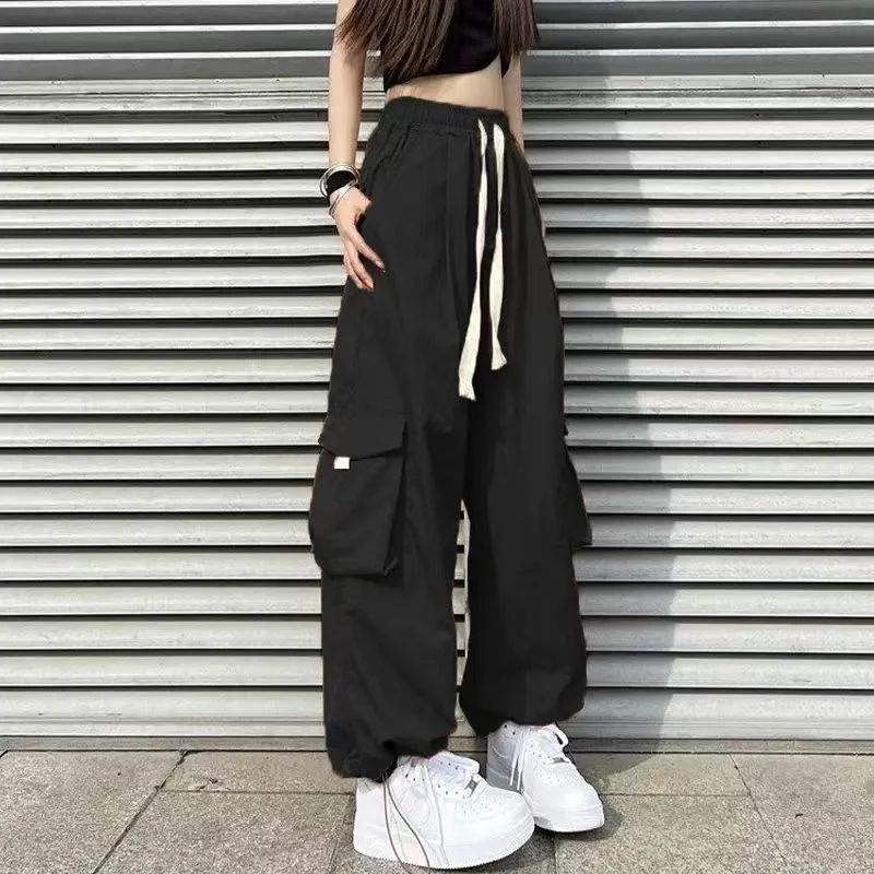 

Брюки-карго Y2k женские в стиле Харадзюку, винтажные брюки-парашюты с широкими штанинами в стиле хиппи, повседневная эстетичная Мода 90-х