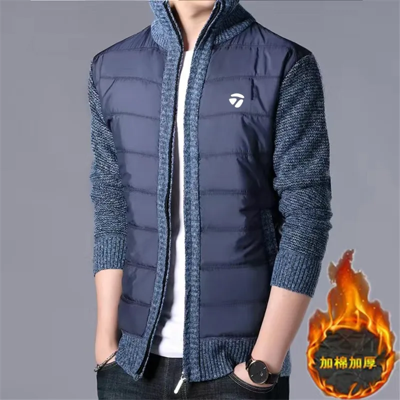 

2022 Winter New Vest Men's Golf Jackets Cardigan Zipper villus Warm Thicken Golf wear Man's Knit High collar Sweater Jackets