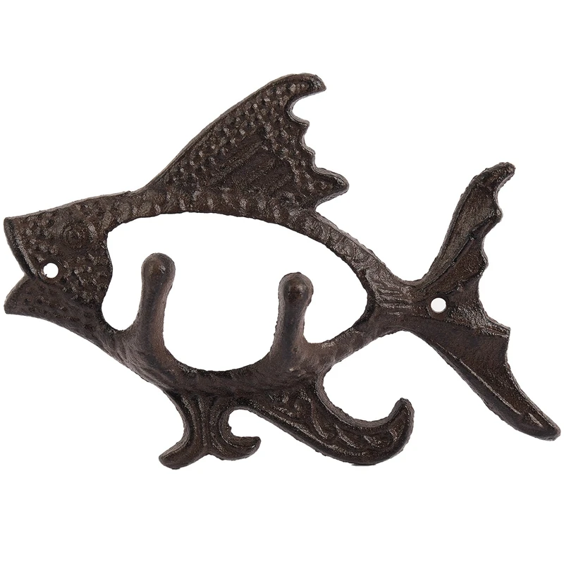 

2X Fish With Two Hooks Ocean Series Cast Iron Wall Hook Wall Mount Towel Hanger Hook For Hat, Key, Coats