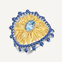 gems ballet 1 00ct natural swiss blue topaz sunflower rings 925 sterling silver handmade vintage ring for women fine jewelry