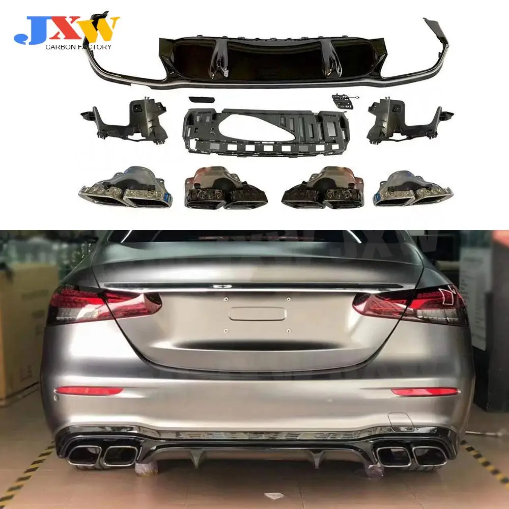 Черный Задний диффузор из АБС-пластика с выхлопными наконечниками для Benz E класса W213 E63 AMG Sport 2016-2021 не подходит для стандартного диффузора, спойлера для губ Черный Задний диффузор из АБС-пластика с выхлопными наконечниками для Benz E класса W213 E63 AMG Sport 2016-2021 не подходит для стандартного диффузора, спойлера для губ