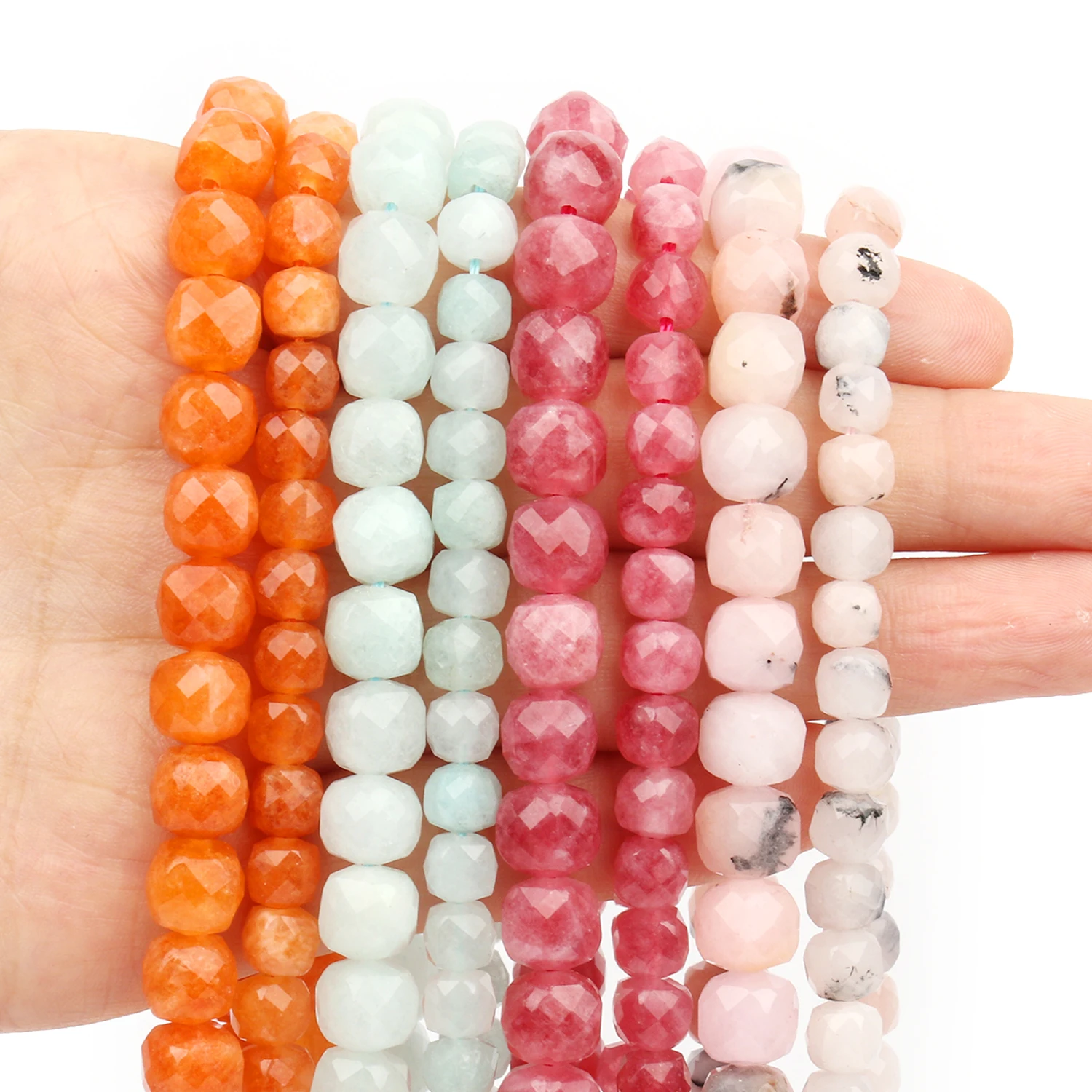 

High Qulity Faceted Cube Beads 6mm 8mm Natural Stone Jade Pink Opal Loose Beads for Jewelry Making Supplier DIY Bracelets 15''