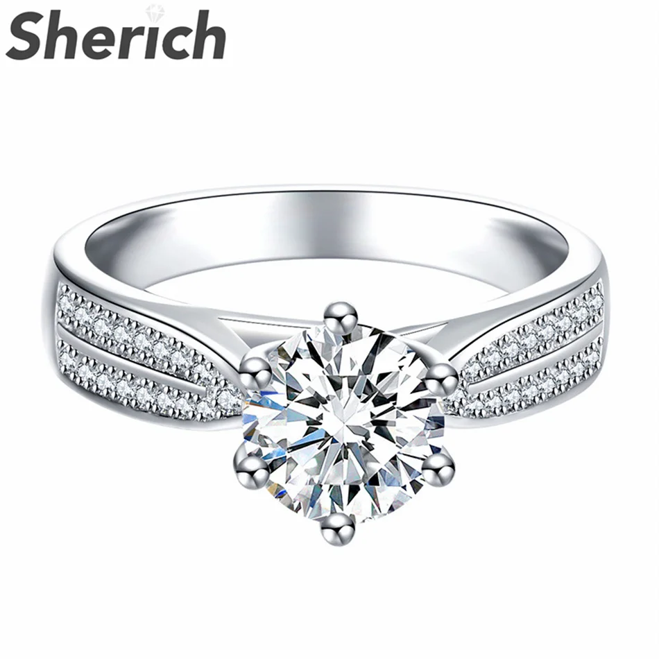 

Sherich 1ct Pass Diamond Test Moissanite S925 Sterling Silver Simple Sparkling Light Luxury Ring Women's Exquisite Brand Jewelry