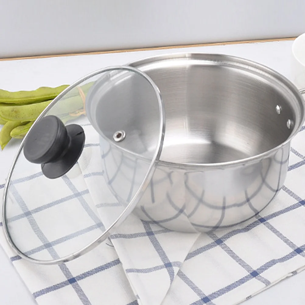 

Stainless Steel Saucepan with Lid Single Handle Soup Pot Milk Heating Pot