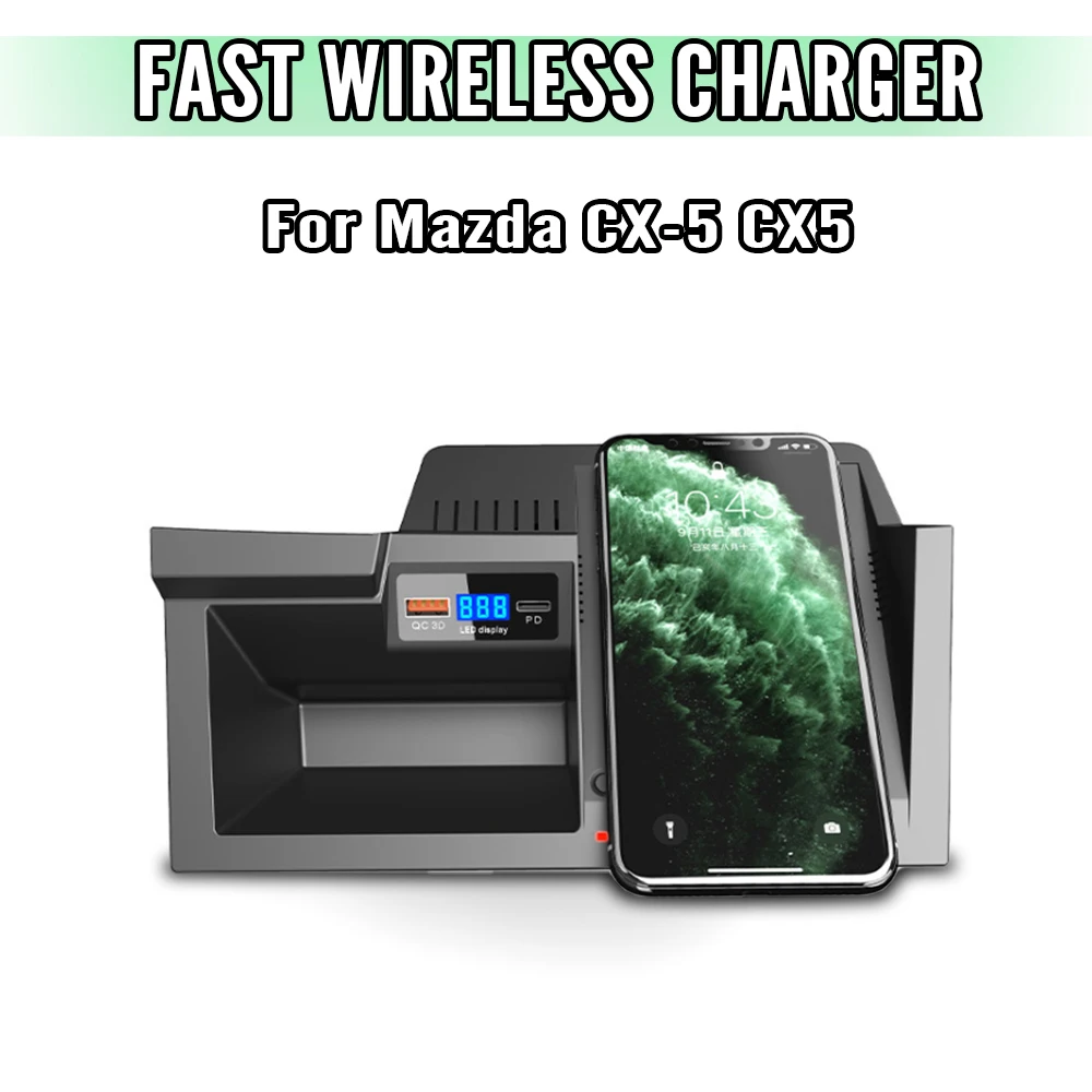 

Беспроводное зарядное устройство центральной консоли для Mazda CX-5 CX5 2014 2016, держатель для телефона, Подставка для зарядки, аксессуары для быстрой зарядки, настройка интерьера