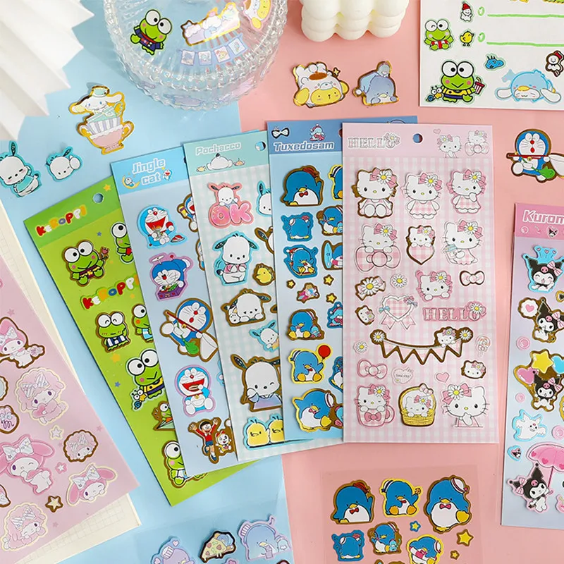 

Kawaii Korean Bronzing Anime Cat Dog Sticker DIY Cute Label Log Scrapbooking Sticker Decoration Office School Student Stationery