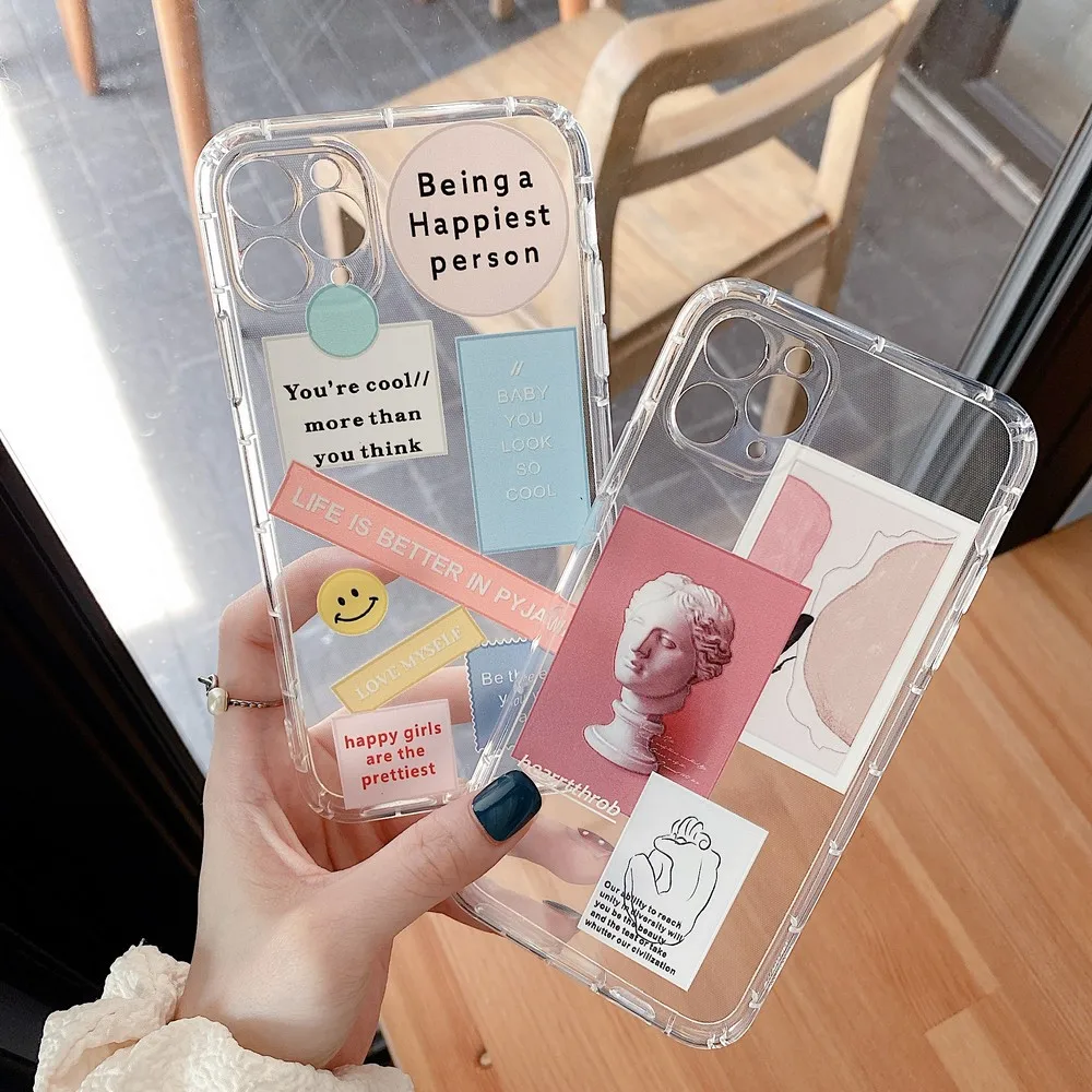 

Transparent Plaster Pattern Case For iphone XSMAX XR XS X 13 13Pro 13ProMax 12 12Pro 11 11ProMax Silicone Shockproof Shell Cover