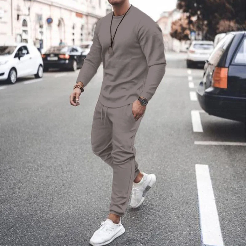 2023 Spring and autumn new men's sportswear fashion crewneck long-sleeved T-shirt + 2 sets of casual sweatpants