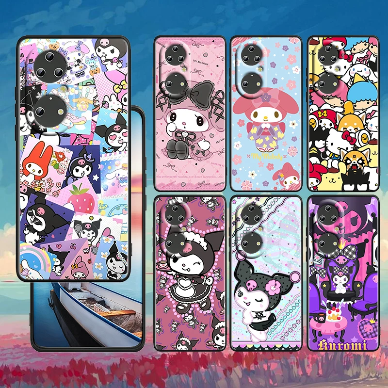 

Pink girl Melody Sanrio For Huawei P50 P40 P30 P20 Lite 5G Pro Nova 5T Y9S Y9 Prime Y6 2019 Black Soft Silicone Phone Case