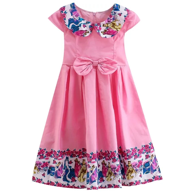 

Новинка лета 2022, детская одежда, розовая голубая Одежда для девочек, корейское милое хлопковое пляжное платье с коротким рукавом и принтом + ...