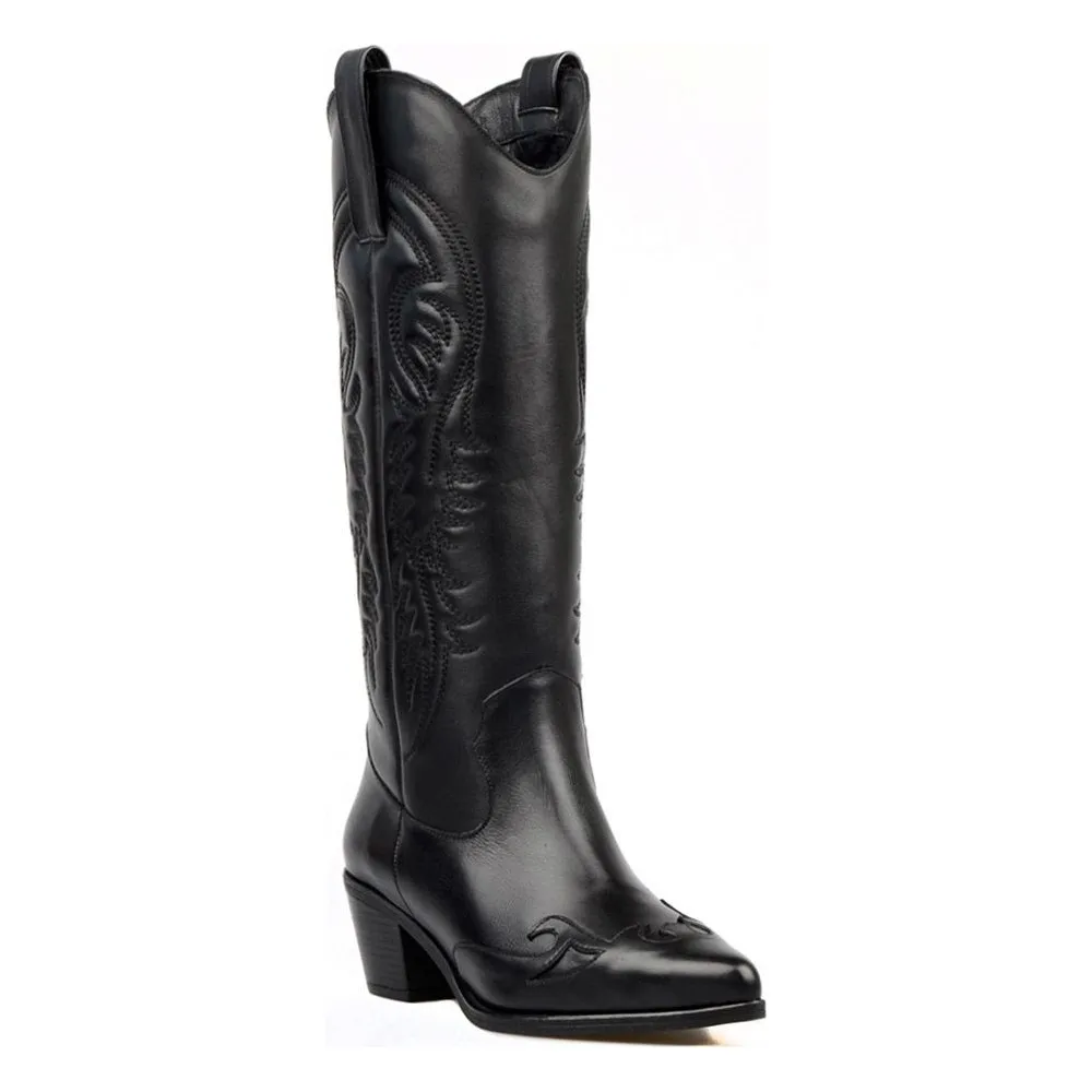 Women Cowboy Boots Black Leather (Parma)
