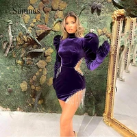 purple velour mini prom dresses long sleeve high neck sexy party dress cut out short gala gown women night outfits summer 2022