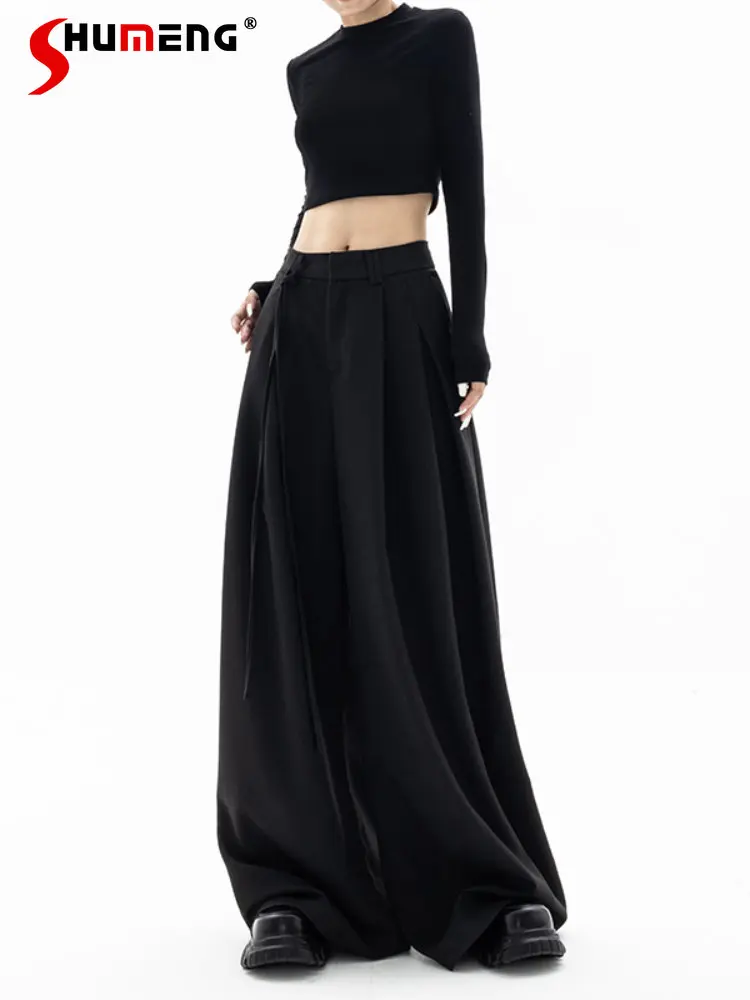 Autumn and Winter New Loose Black High Waist Wide Leg Pants Personality Casual High-End Contraction Drape Big Leg Suit Trousers