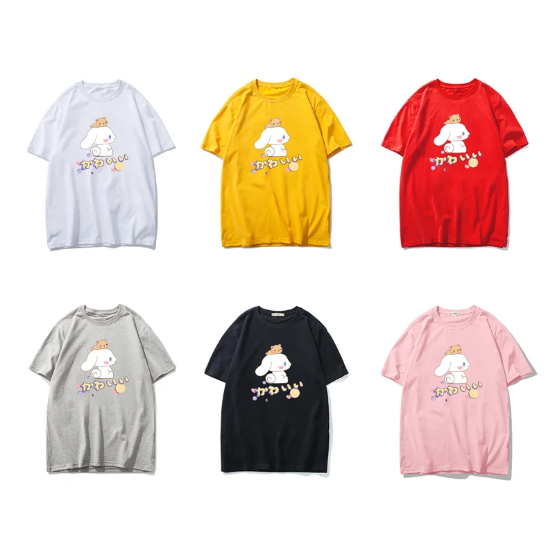 

Милая мультяшная футболка Kawaii Sanrioed Kuromi My Melody Cinnamoroll хлопковая свободная футболка с круглым вырезом и коротким рукавом JK Top Girl Heart Gift