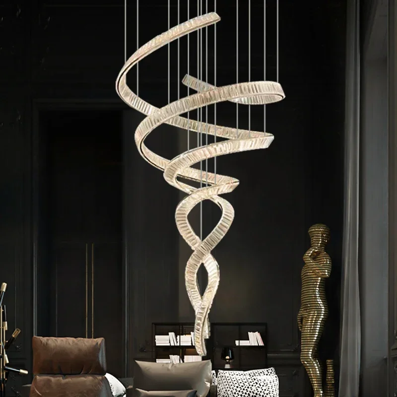 Современное украшение дома хрустальная люстра лестница подвесной светильник