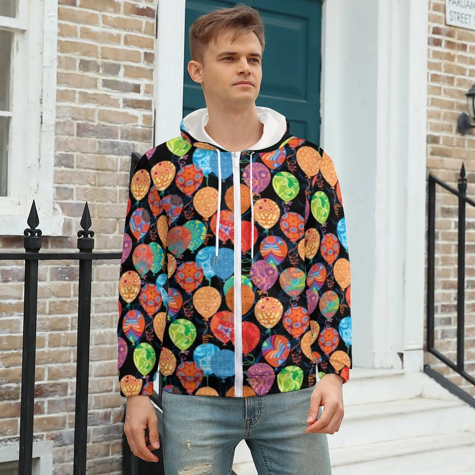 

Birthday Balloon Loose Hoodies Men Colorful Print Casual Hoodie Autumn Long-Sleeve Aesthetic Custom Tops Big Size