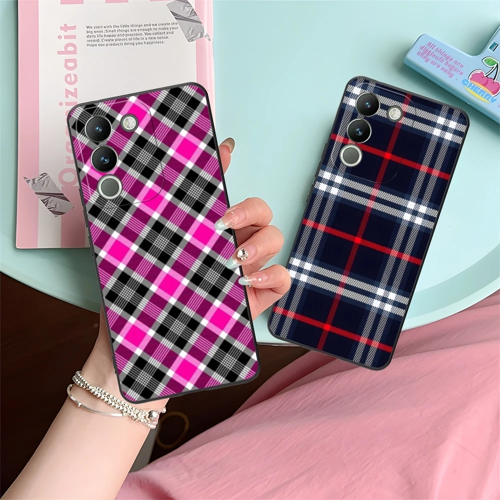 Lattice Grid Texture Mobile Cell Phone Case for VIVO Y95 Y93 Y31 Y20 V19 V17 V15 Pro X60 NEX Black Soft Cover Shell