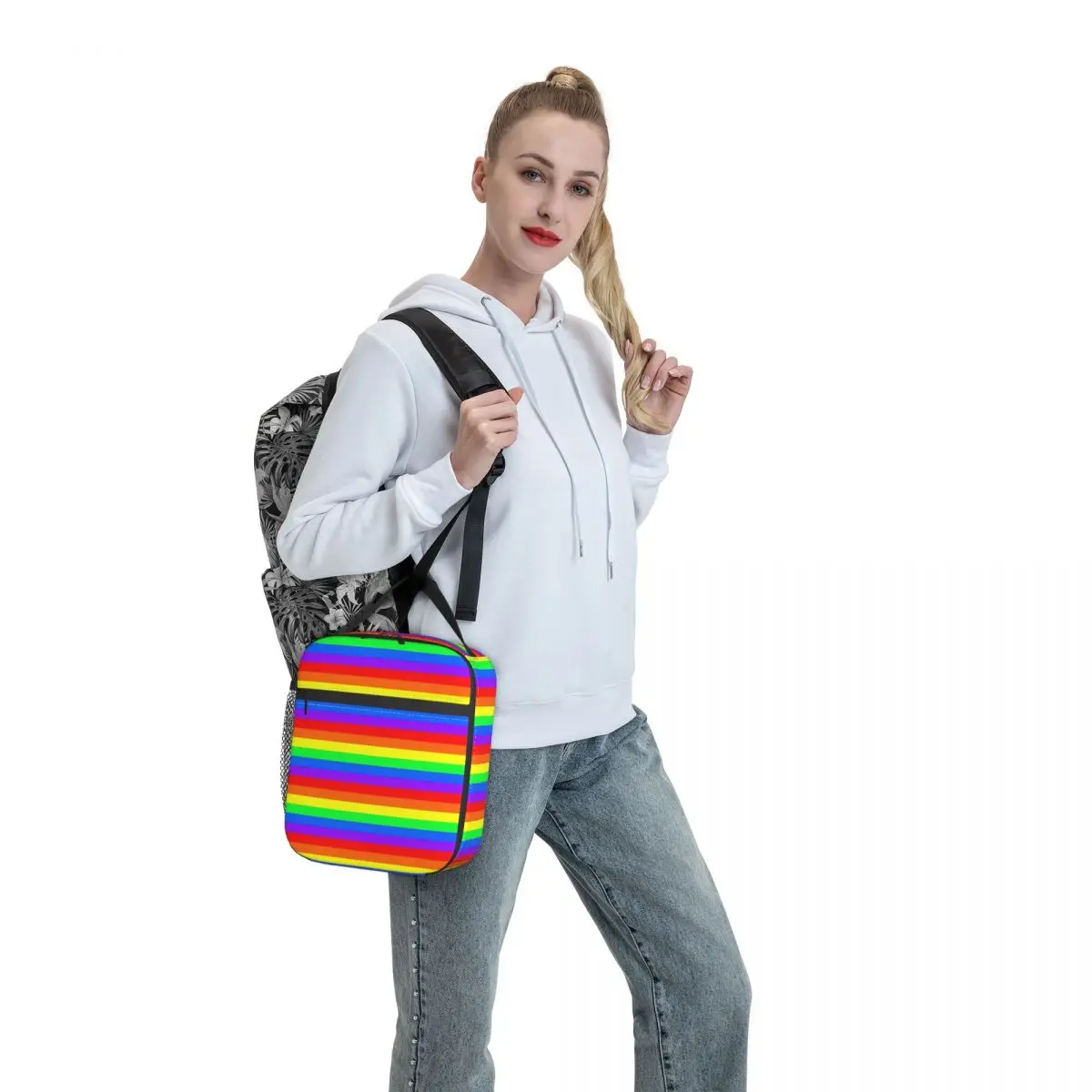 

Радужная полосатая сумка для ланча, модный Ланч-бокс в горизонтальную полоску, школьные портативные изолированные Термосумки для ланча, Термосумка с принтом