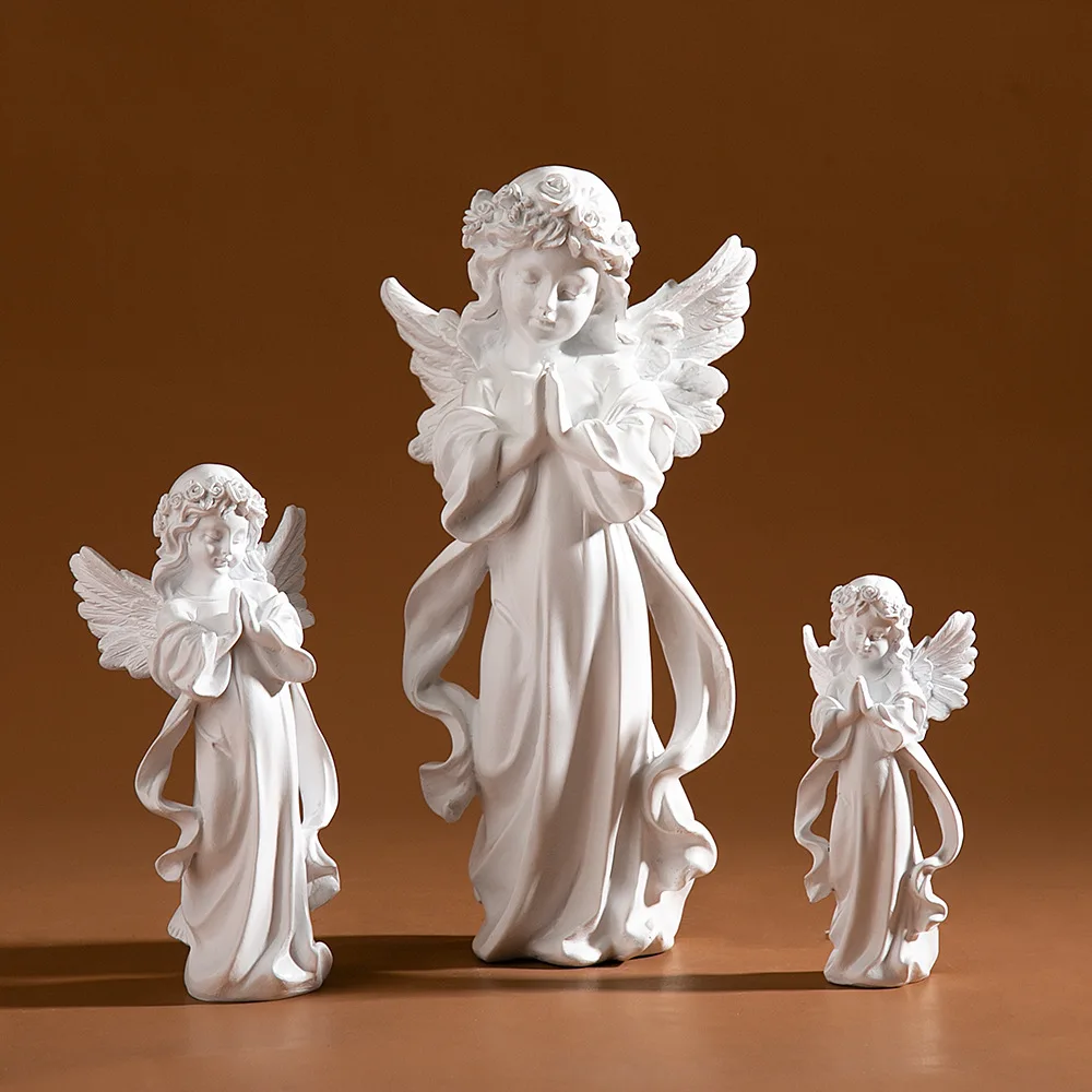 

S/M/L Angel Sculpture Resin Ornament Nordic Fairy Home Garden Decor Gifts White Ins European Christmas Kid Statue Baby Figurine