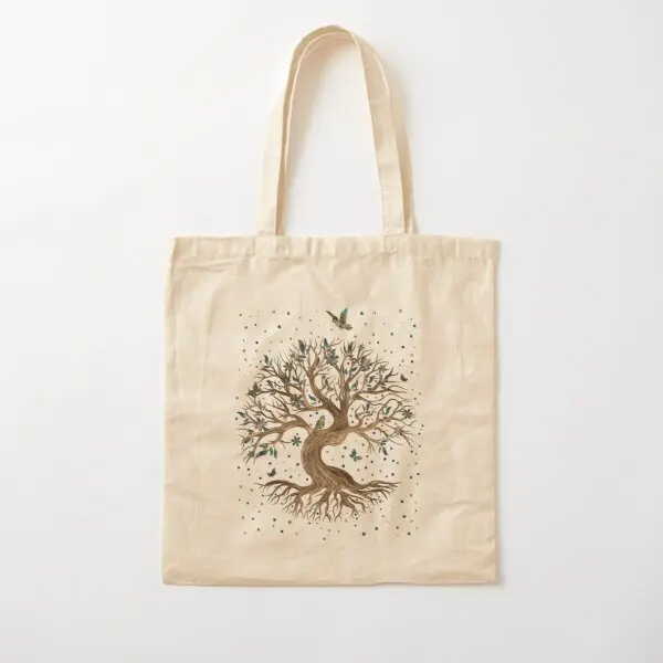 

Tree Of Life Yggdrasil Cotton Canvas Bag Reusable Handbag Ladies Printed Fashion Unisex Casual Grocery Travel Shopper Foldable