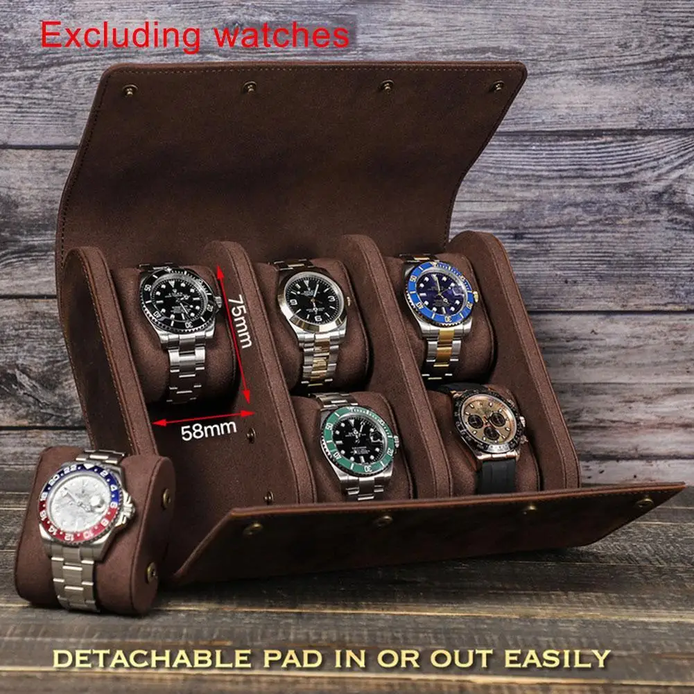 

Ретро-шкатулка для часов из нубука с 6 отделениями, стеллаж для хранения, стеклянный органайзер для ювелирных изделий для мужчин, лучшая Подарочная коробка, новинка 2023