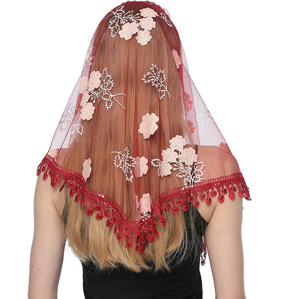 

150*55cm Colorful Tassel Triangle Women Scarf Gauze Headscarf Thin Breathable Wedding Veil Lace Fringe Shawl Solid Head Cover