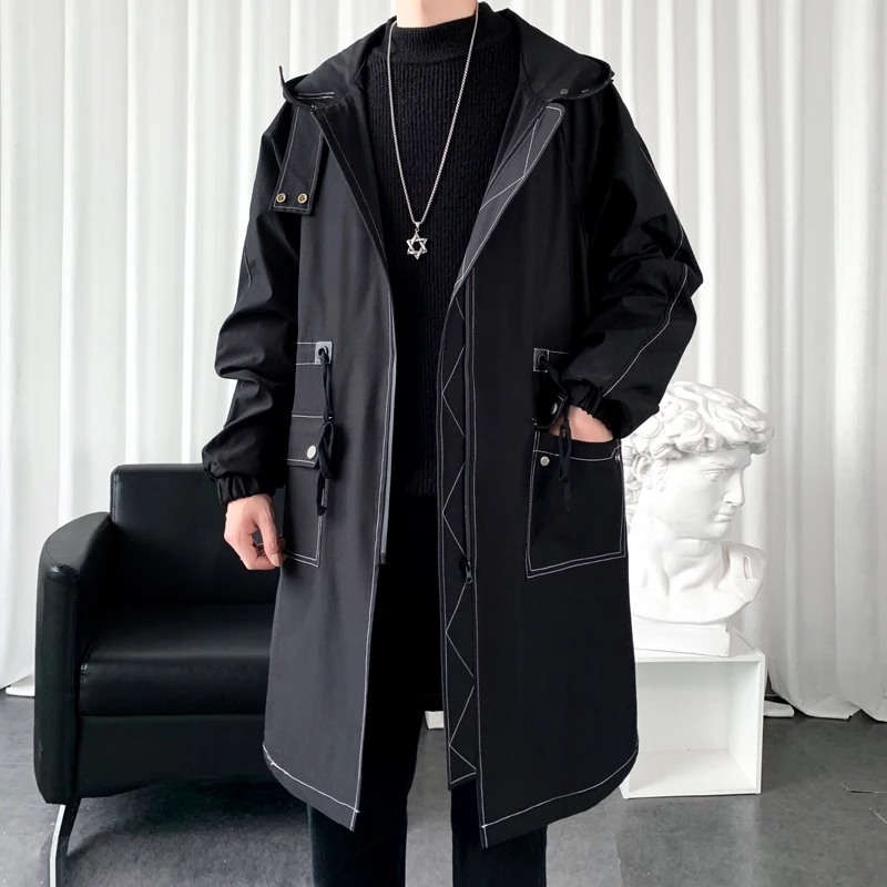

2022 Autumn Men Korean Style Trench Men Fashion Solid Color Casual Long Coat Male Streetwear Loose Windbreaker Overcoat M-3XL