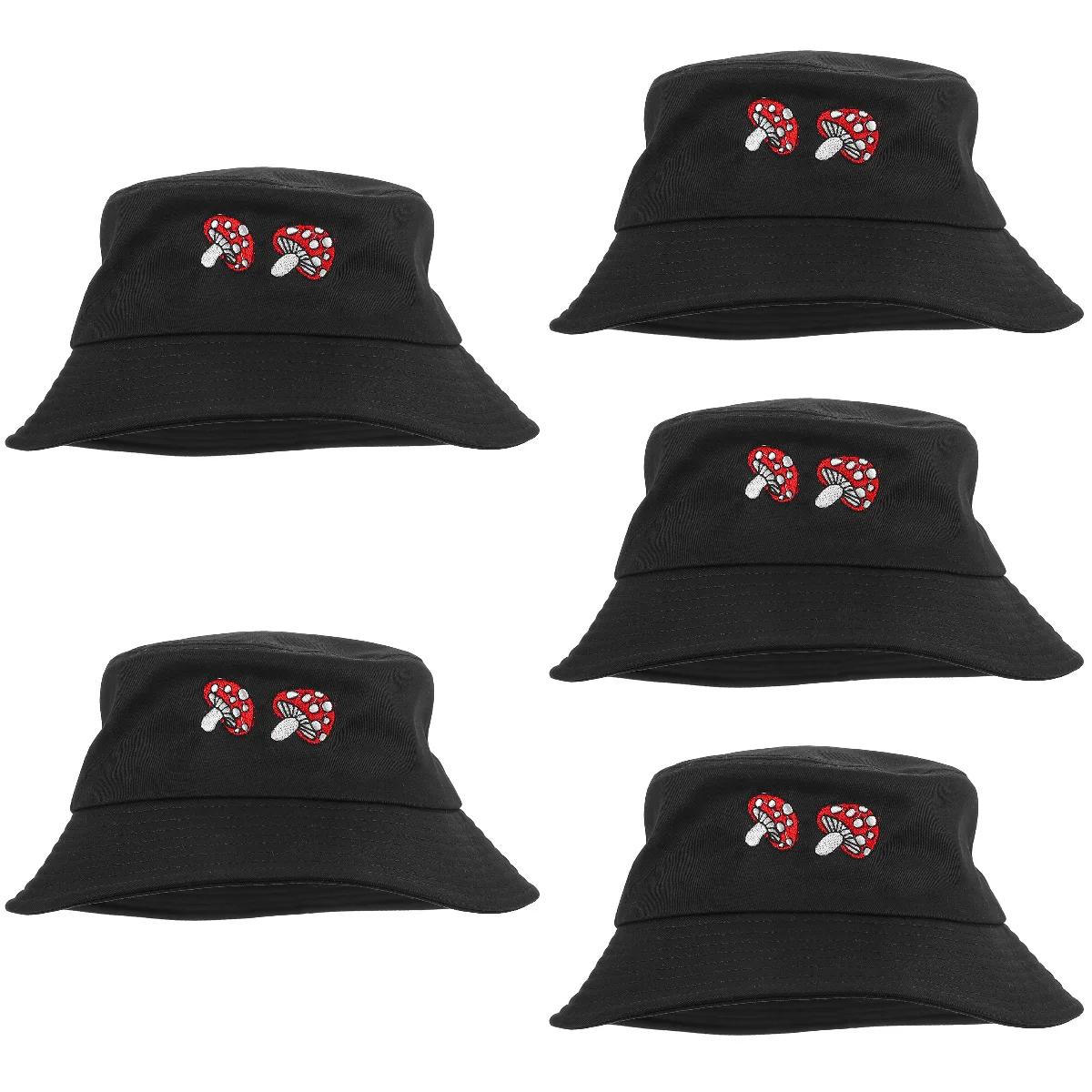 

5pcs Mushroom Embroidery Bucket Hat Women Outdoor Camping Bucket Hat for Summer