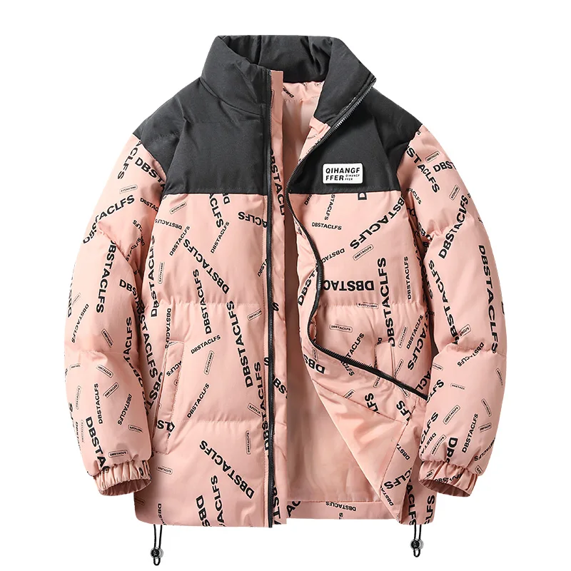 Mens Thick Puffer Jacket Korean Fashion Trends Patchwork Streetwear Teenage Warm Bubble Coats Winter Letter Print Casual Parkas