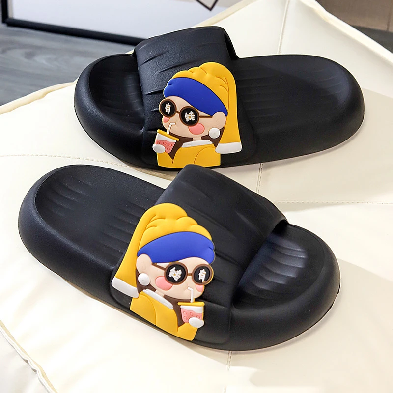 Litfun Soft Thick Bottom Fashion Slippers Women Summer Indoor Cartoon Non-slip Slippers Men Home Bath Shoes Outdoor Beach Slides