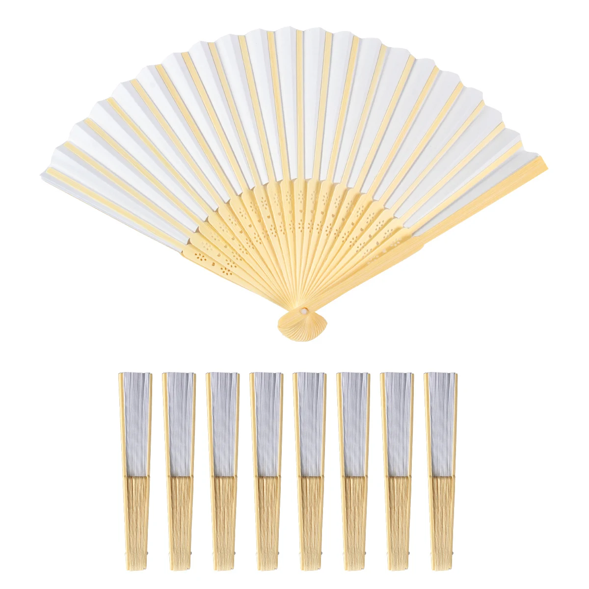 

5pcs White Foldable Paper Fan Handheld Portable Bamboo Folding Fans Wedding Gifts for Guests Kid Home Birthday Party Decorations