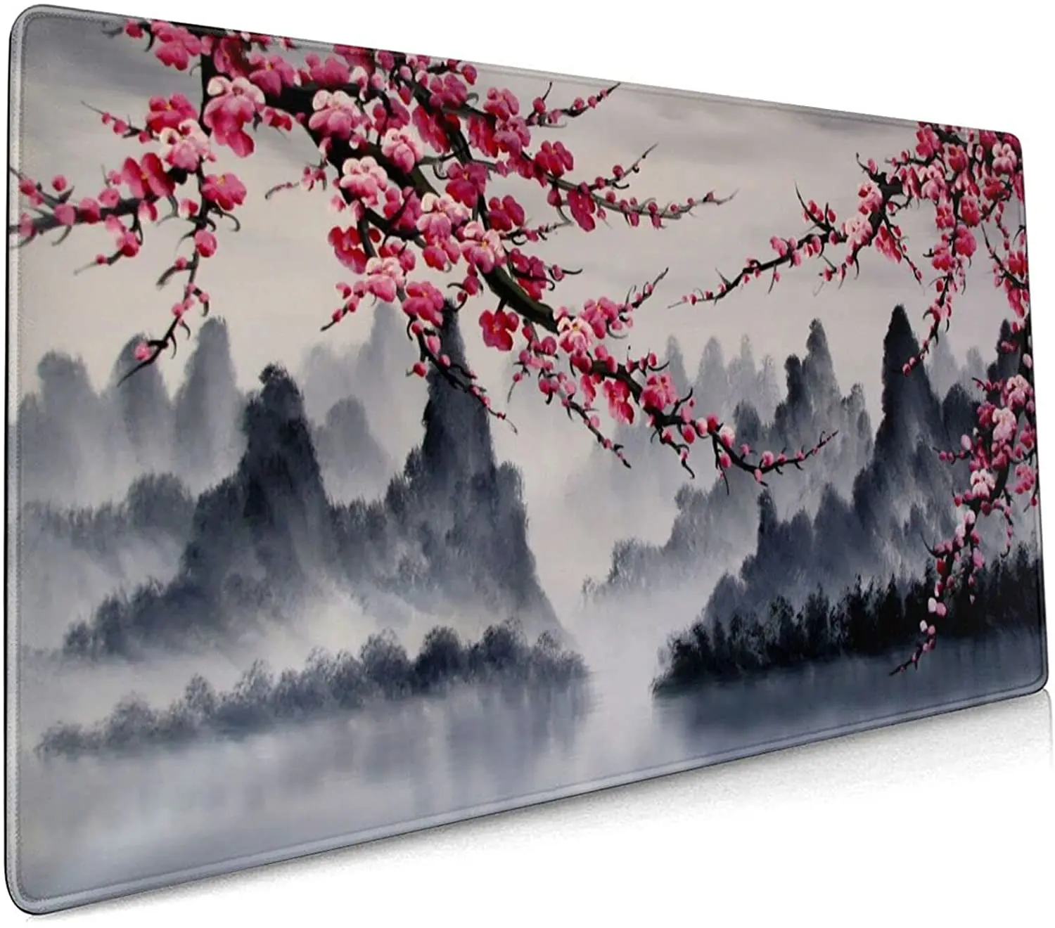 

Japanese Sakura Watercolor Painting Extended Mouse Pad 35.4x15.7 Inch XXL Cherry Blossom Flower Non-Slip Rubber Base Large Mouse