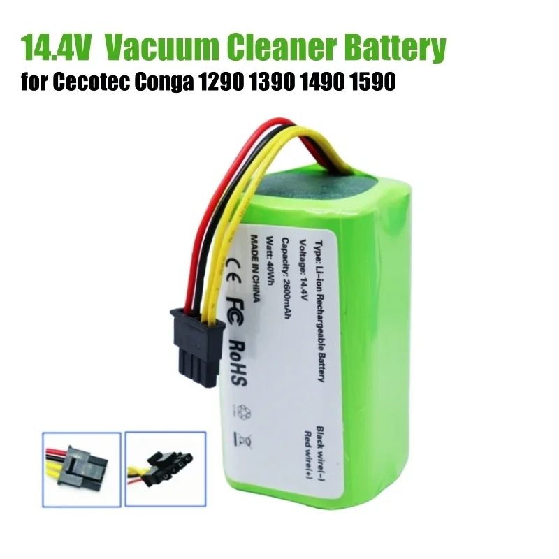 Фото Аккумулятор 14.4V 5200mAh для пылесосов Cecotec Conga 1290 1390 1490 1590, Genio Deluxe 370, Gutrend Echo 520 (замена) №2
