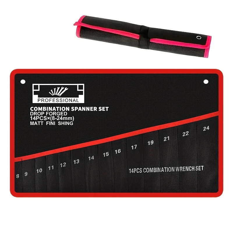 

Двусторонний органайзер для гаечных ключей, 14 карманов, полиэстер, черный/красный