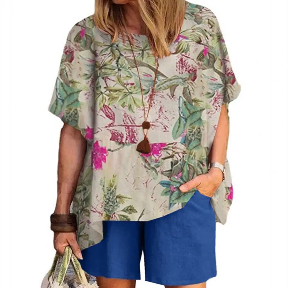 

2Pcs/Set Baggy Women Shorts T-Shirt Suit Floral Elastic Waist Summer Sets Womens Outfits 2022 for Daily Life Streetwear