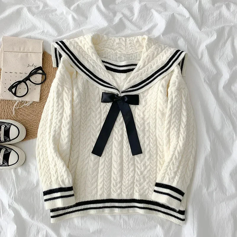 

Plus Size 4xl Preppy Style Sailor Collar Pullover Sweater Women Simple Twist Hit Color Women Sweater New Loose Knitted Sweaters