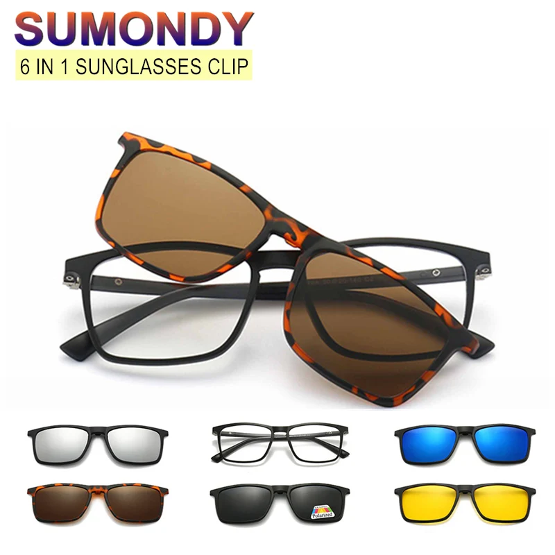 

Очки солнцезащитные поляризационные с магнитной застежкой, для мужчин и женщин, оптические оправы из TR90, 6 в 1, с магнитными зажимами, S504