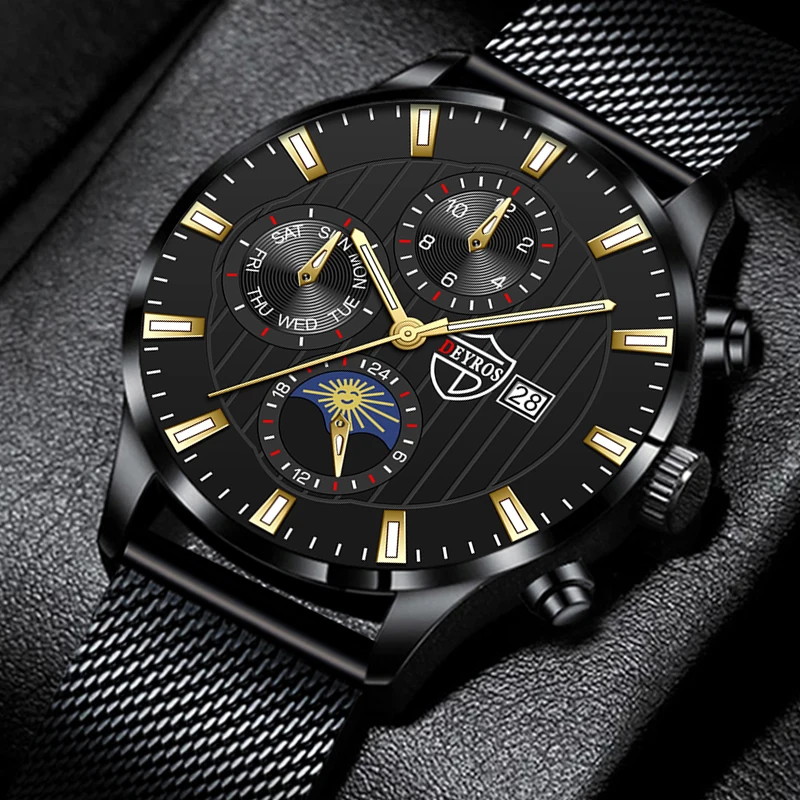 

reloj hombre 2022 Men's Fashion Business Calendar Watches Blue Stainless Steel Mesh Belt Analog Quartz Watch relogio masculino