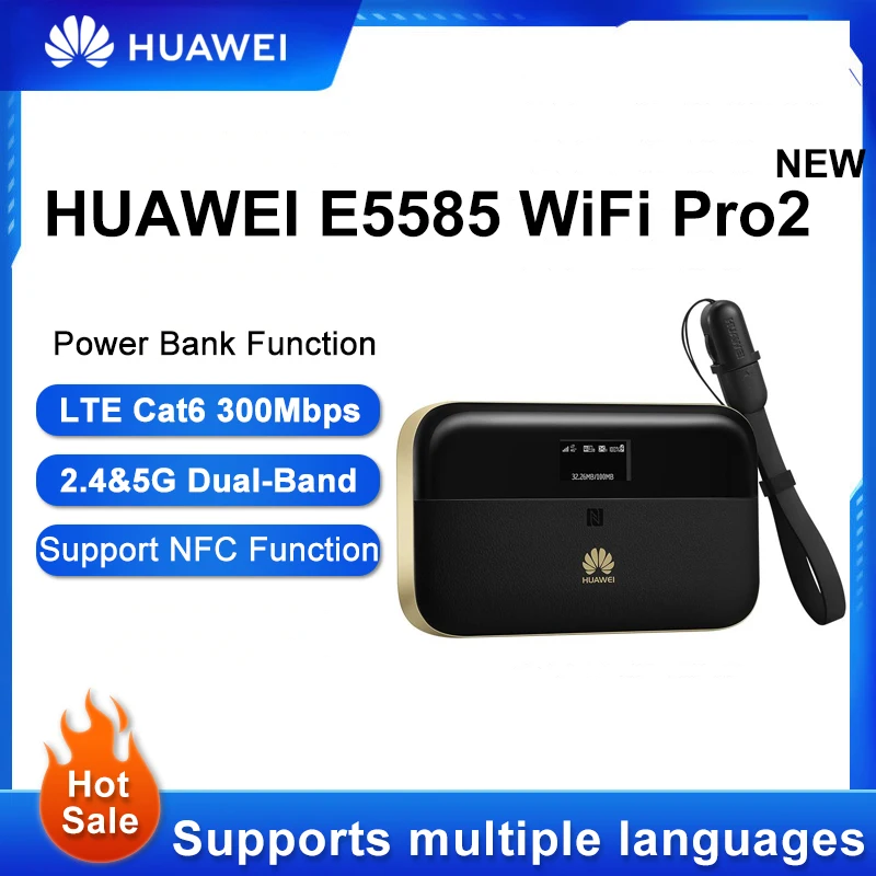 Unlocked  Huawei E5885 300Mbps 4G Router WiFi Mobile Hotspot With 6400mAh Battery LTE Cat6 300Mbps Mobile Wireless Router Power