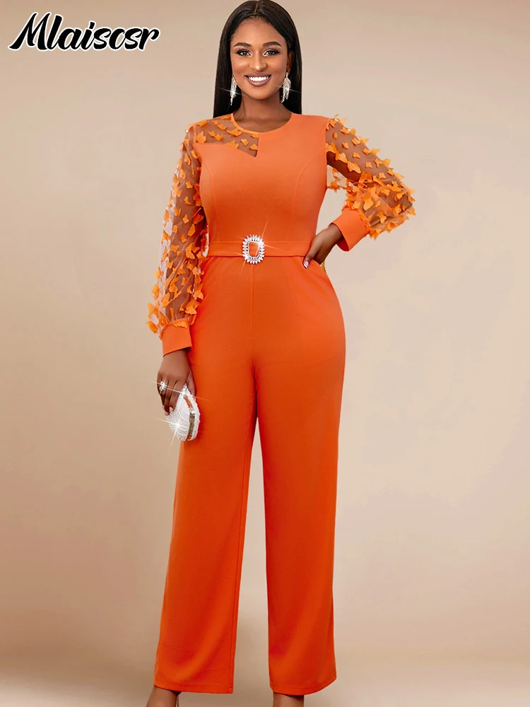 Элегантные офисные женские комбинезоны Mlaiscsr оранжевые сетчатые Лоскутные