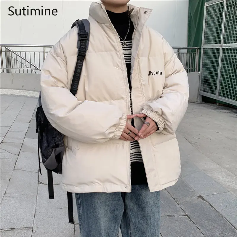 Winter Coat Casual Pockets Stand Up Collar Men Winter Thickened Down Jacket Loose Korean Version Zipper Button Men Clothing